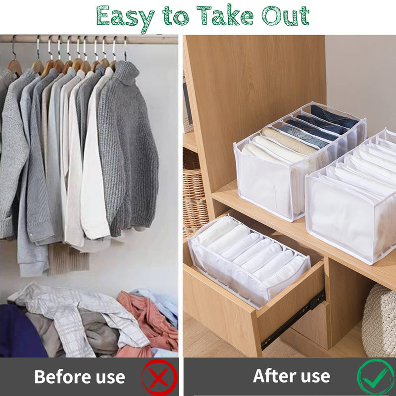 Washable Wardrobe Clothes Organizer, Upgraded 2Pcs Leggings T-Shirt Compartment Storage Box with Handles, 7 Grids Closet Organizers Storage, Foldable Drawer Mesh Separation Box for Bedroom(White) 2 Pcs - NewNest Australia