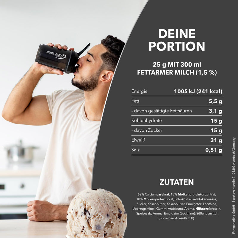 Best Body Nutrition Gourmet Premium Pro Protein, Stracciatella, 4 Component Protein Shake: Caseinate, Whey Concentrate, Whey Isolate, Egg Protein, 1 Kg Zip Bag - NewNest Australia