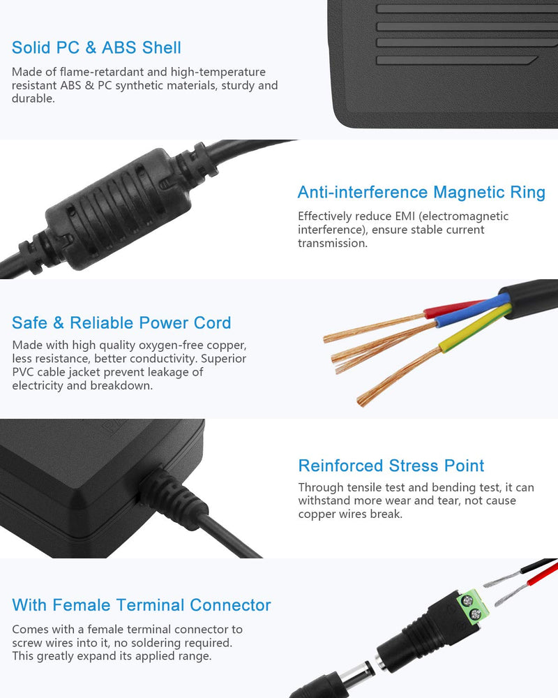 ALITOVE DC 12V 5A Power Supply Adapter Converter Transformer AC 100-240V input with 5.5x2.5mm DC Output Jack for 5050 3528 LED Strip Module Light - NewNest Australia