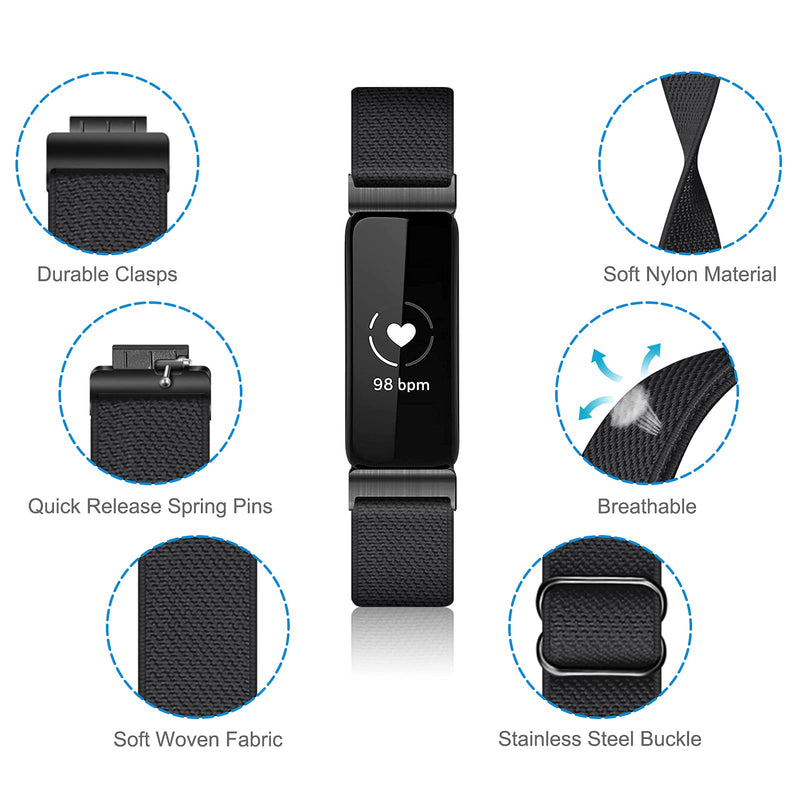 Fintie Elastic Bands Compatible with Fitbit Inspire 2 / Inspire HR/Inspire, Adjustable Stretchy Nylon Loop Band Breathable Replacement Strap Accessory Wristband, Black - NewNest Australia