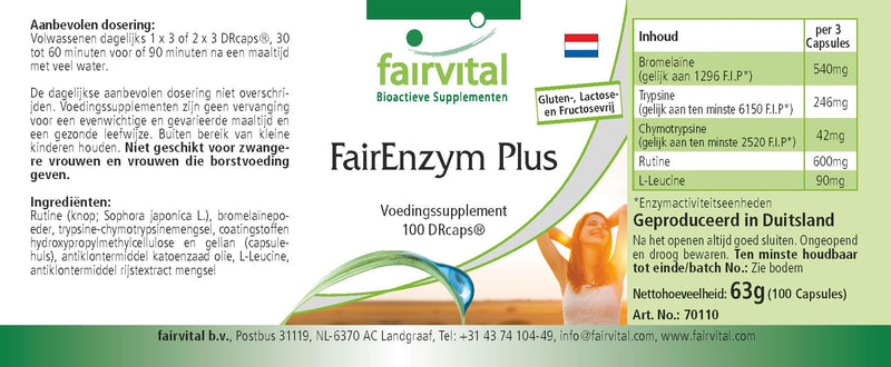 Fairvital | FairEnzym Plus - Multi Enzyme Complex - with Rutoside, Bromelain, Trypsin & Chymotrypsin HIGH DOSE - 100 DRCaps™ - NewNest Australia