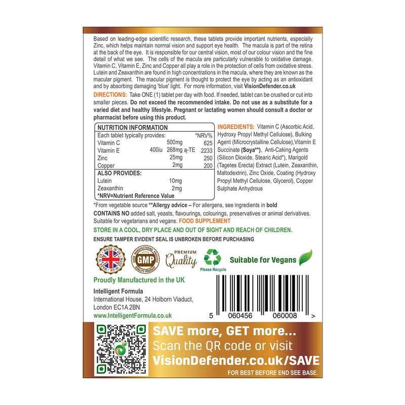AREDS2 VISION DEFENDER AMD eye supplement: lutein, zeaxanthin, zinc, vitamin E - AREDS 2 eye vitamins, minerals, nutrients for the eyes. 3 Month Supply (90 Tablets) Vegan Eye Supplement - NewNest Australia