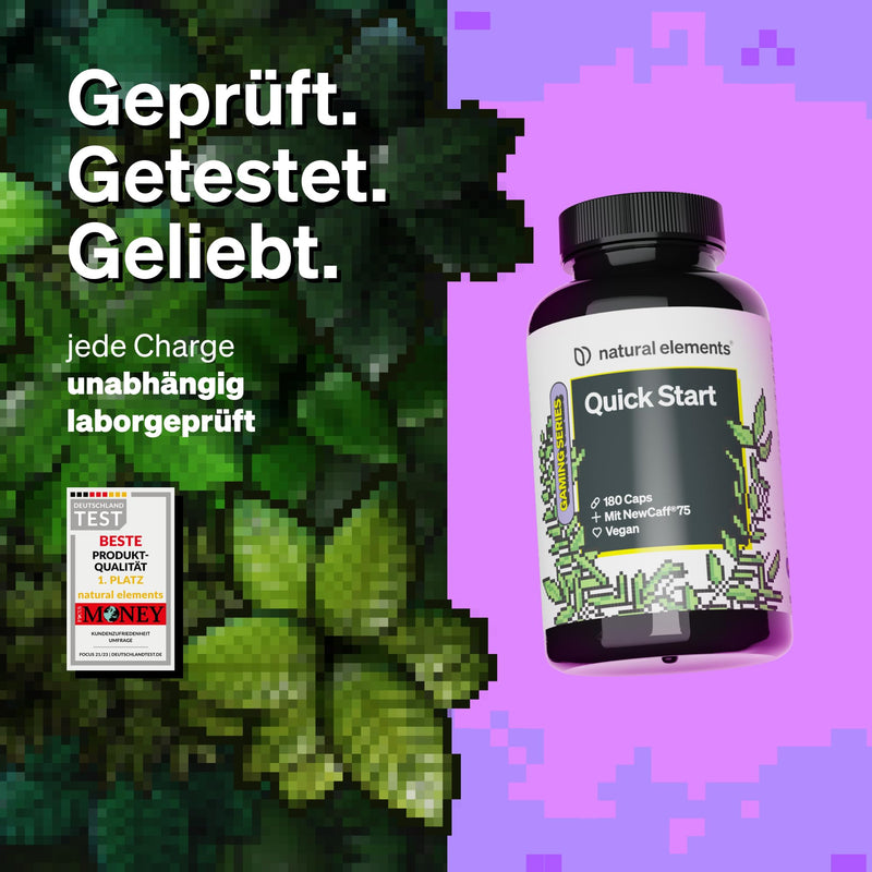 Quick Start – 180 capsules – 6 months range – with caffeine (NewCaff®75) – vegan, high dosage – produced in Germany & laboratory tested - NewNest Australia