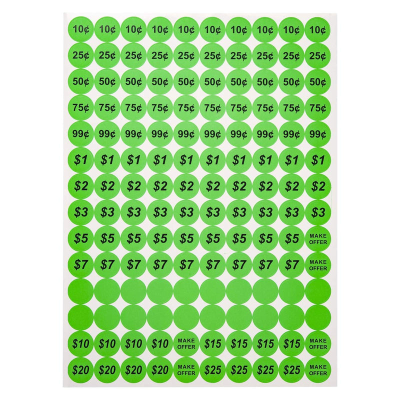 Anronal 2520 Count Garage Sale Pricing Stickers Removable Yard Sale Labels with Prices, 3/4" Round Preprinted Pricing Labels Price Stickers (Green) Green - NewNest Australia