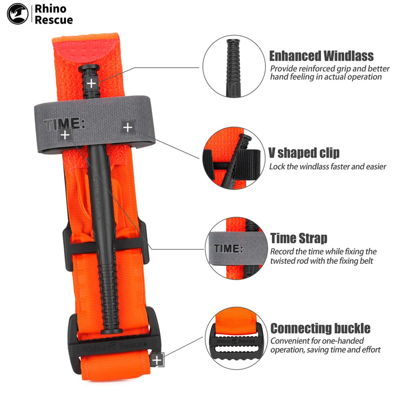 Rhino Rescue Tourniquets, One-Handed First Aid Kit For Emergency Bleeding, Military, Life Saving Emergency Additive For Battles Outdoor Field Tactical With Plastic Winch, 2 Pieces Orange - NewNest Australia