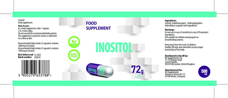 Inositol 1000mg-1500mg Serving 120 Vegan Capsules, Certificate of Analysis by AGROLAB Germany, High Strength Supplement, No Fillers or Bulkers, Gluten and GMO Free - NewNest Australia