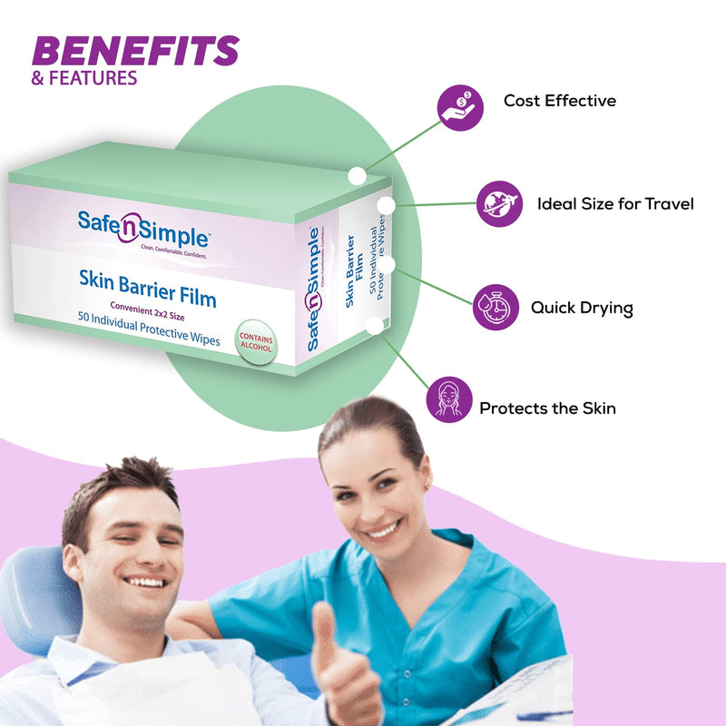 Safe n' Simple Simpurity Skin Barrier Wipes, Quick Drying No Sting Skin Prep Wipes, Large Size Skin Prep Protective Wipes, 2x2 Ostomy Wipes - NewNest Australia