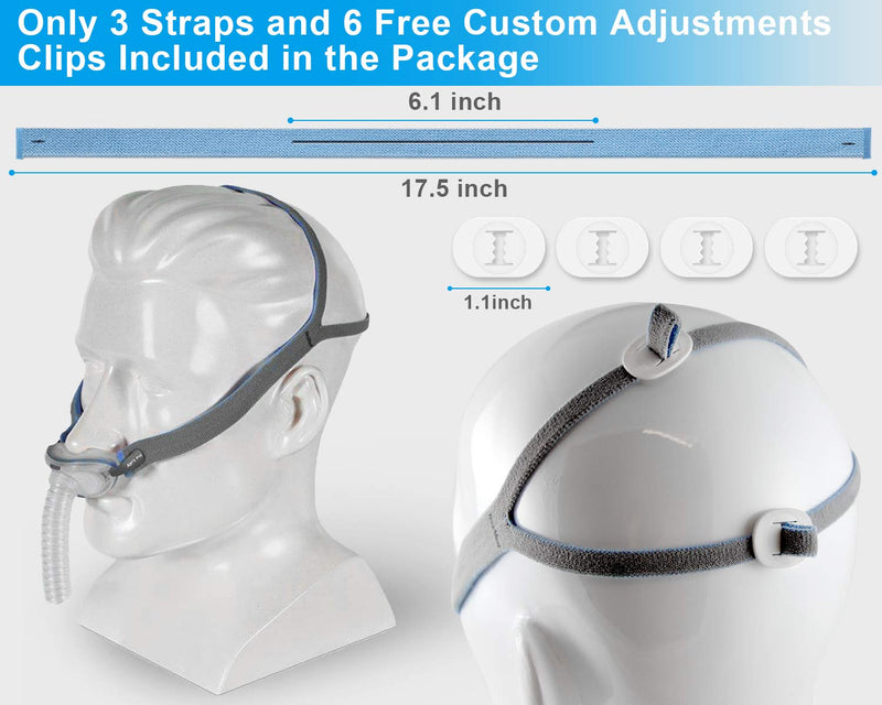 Replacement Headgear Compatible with ResMed Airfit P10 Nasal Pillow CPAP Mask Straps Included 3 Super Elastic Straps and 6 Adjustment Clips(3 Pack) Blue - NewNest Australia