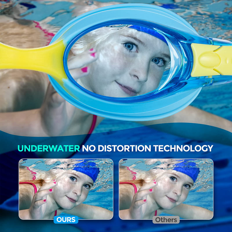 Portzon Unisex-Child Swim Goggles, Anti Fog No Leaking Clear Vision Water Pool Swimming Goggles Blue + Black - NewNest Australia