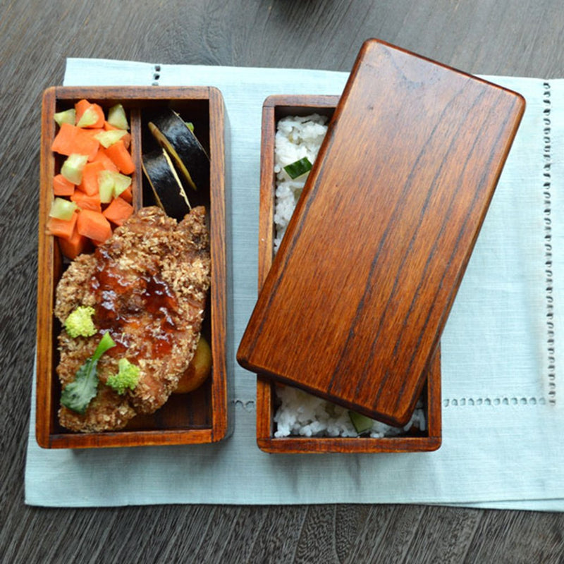 NewNest Australia - Lunch boxes, Japanese Traditional Natural Square Wooden Lunch Containers Women's Men's Adult Kids Wood Bento Box with Spoon Fork kit 