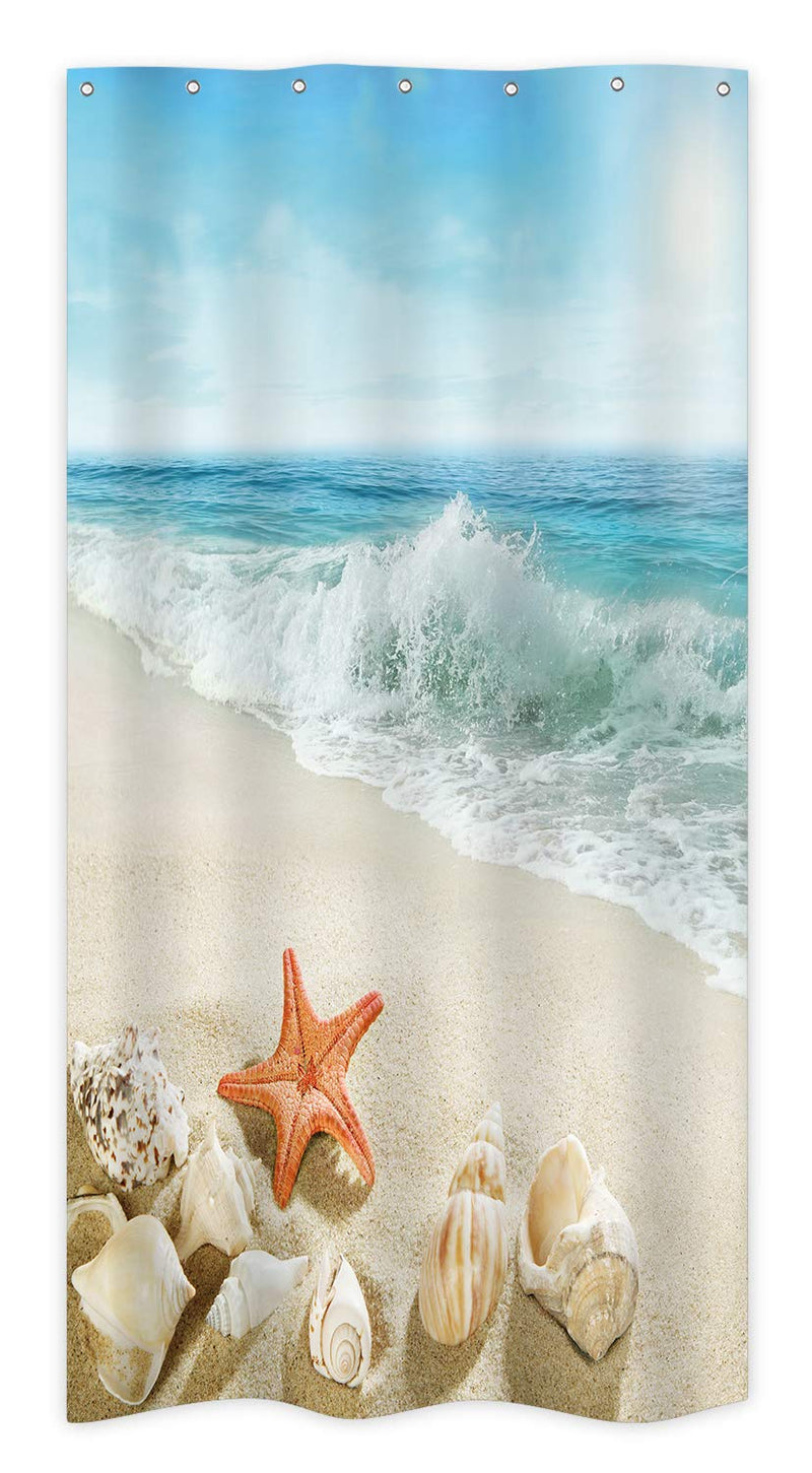 Riyidecor Stall Beach Starfish Shower Curtain 36Wx72H Inch Seashell Coastal Conch Sea Wave Rocks Island Ocean Summer Decor Fabric Polyester Waterproof Fabric 7 Pack Plastic Hooks - NewNest Australia