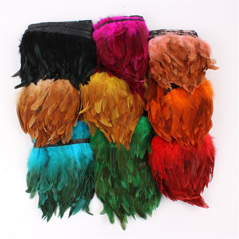 AWAYTR Rooster Feather Trim Width 5-7 inches Craft Feather Fringe Trim Pack of 5 Yards (Black) Black - NewNest Australia