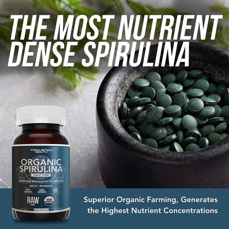 Organic Spirulina Tablets (360 Tablets) - Made with Parry® Spirulina, The Best Spirulina in The World, Highest Nutrient Density - Non-Irradiated, 4 Organic Certifications (90 Servings) 360 Count (Pack of 1) - NewNest Australia