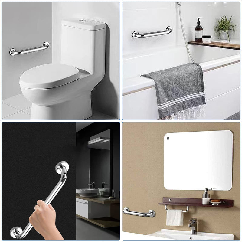 2 Pack Anti-Slip Shower Grab Rails for Bathroom, Chrome Stainless Steel Hand Rail - Safety Disability Aid & Equipment Bath Handles, Bathroom Grab Rail for Toilet, Stairs (16 Inch, Silver) 16 Inch - NewNest Australia