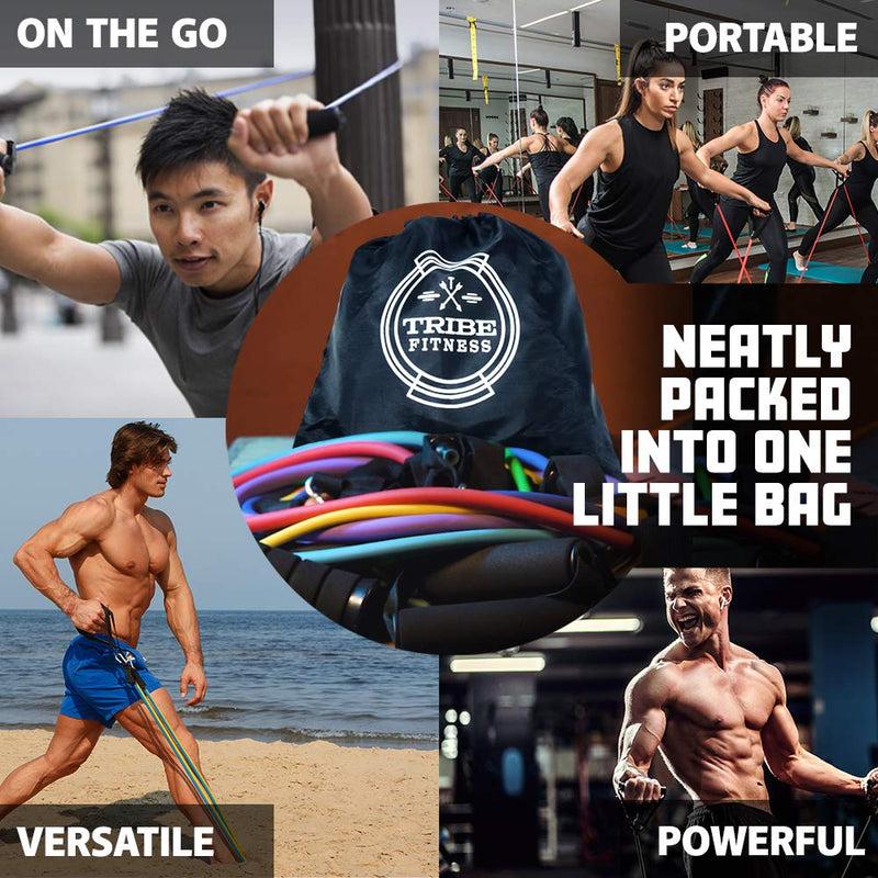 TRIBE Single Resistance Bands Set, Exercise Bands, Workout Bands with Fitness Band, Handles, Door Anchor & eBook for Resistance Training, Physical Therapy, Gym & Home Workout Gear. One Single Band Set (A) Ultra Light I 05 LB - NewNest Australia