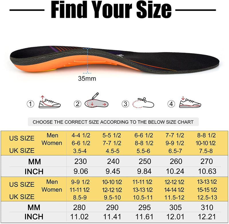 Full Length Arch Support Shock Absorption Orthotic Insole,Insert for Flat Feet,Plantar Fasciitis,Relieve Foot Soreness Unisex,Suitable Athletic,Work Shoes(Size:UK-5,Length:9.44",Black) UK-5-24CM--9.44" Black - NewNest Australia