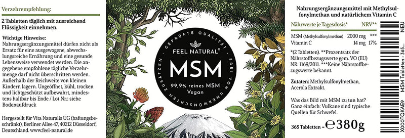 Msm Tablets - 2000Mg Msm (Methylsulfonylmethane) Per Daily Dose - 365 Tablets (6 Months) - With Natural Vitamin C From Acerola - High Dosage, Vegan, Laboratory Tested, Without Unwanted Additives - NewNest Australia