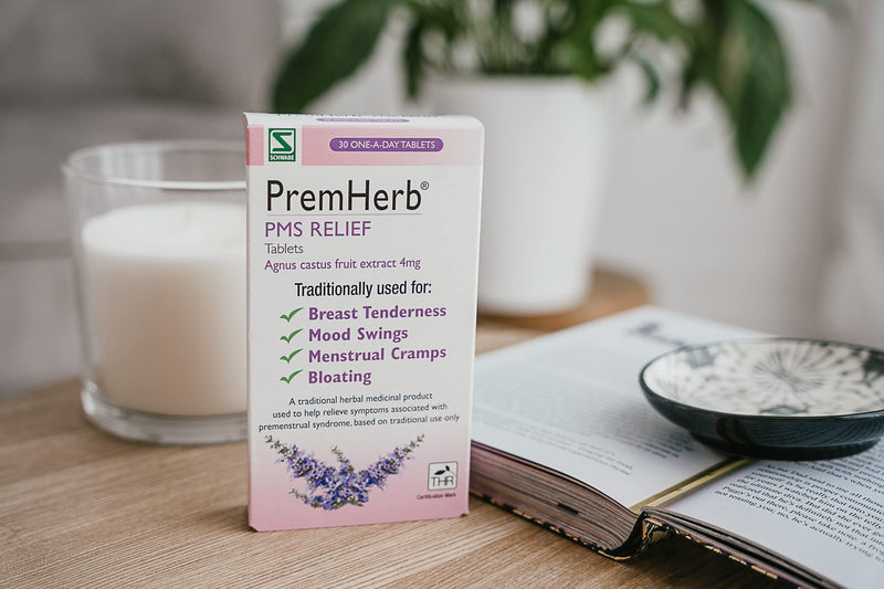 Schwabe Pharma - Premherb PMS Relief - Agnus Castus Fruit Extract 4mg - Traditionally Used for Relief of Breast Tenderness, Mood Swings, Menstrual Cramps, Bloating - 30 Tablets - NewNest Australia
