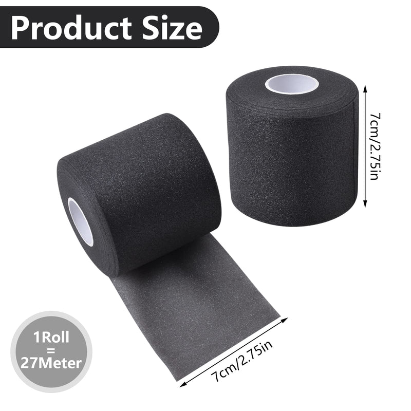 2 Rolls Sports Foam Tape, Underwrap Foam Bandage, Non-Adhesive, Hypoallergenic, 7 Cm X 27 M, Breathable Prepackaging Foam Band, Protective Elastic Bandage For Wrist, Ankle, Knee, Leg (Black) - NewNest Australia