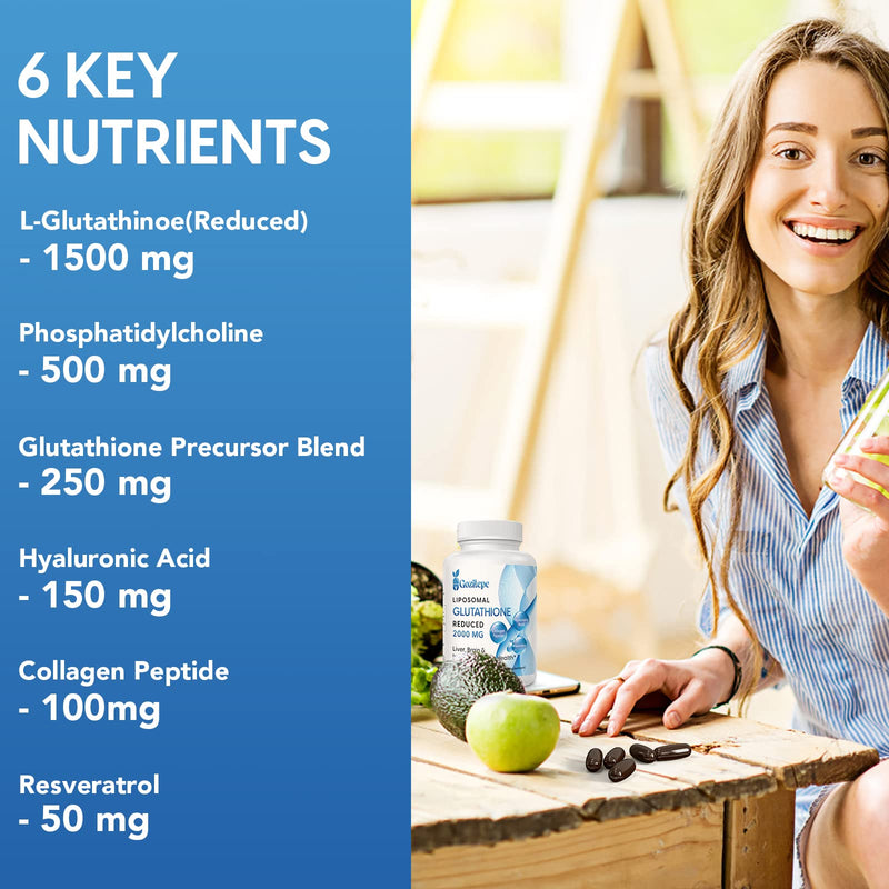 Liposomal Glutathione Reduces 2000 Mg Per Serving, Glutathione Supplement With Hyaluronic Acid + Collagen Peptide + Resveratrol For Powerful Antioxidants, 10X Better Absorption - NewNest Australia