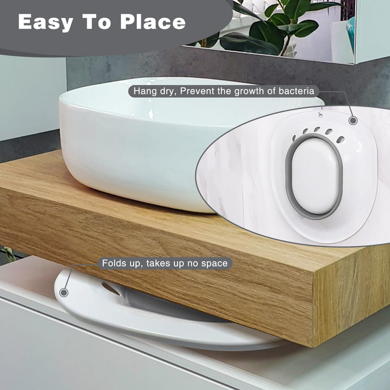 DEANIC Foldable Sitz Bath for Toilet Hemorrhoids Treatment and Post Partum Care, Yoni Steam Bath Seat for Pregnant Women, Bidet Bowl with 1 Towel, Grey Grey+white - NewNest Australia