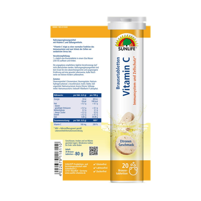 Sunlife effervescent tablets (vitamin C, 1x 20 pieces) in normal doses - NewNest Australia