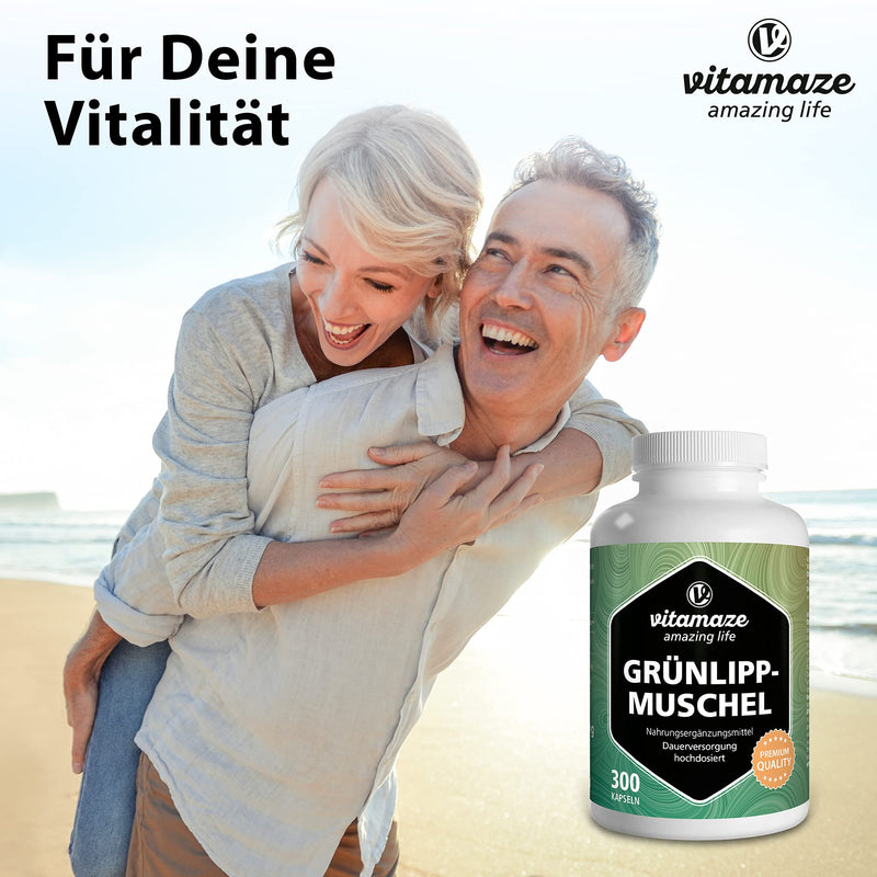 High-dose green-lipped mussel capsules: 1500 mg green-lipped mussel powder from New Zealand per daily dose, 300 capsules continuous supply, natural dietary supplement without additives, made in Germany - NewNest Australia