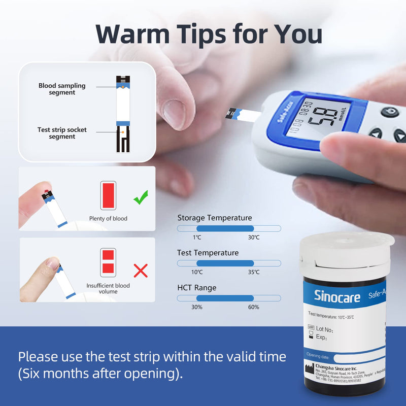 Sinocare Blood Sugar Test Strips, 100pcs Blood Glucose Test Sttips & 100pcs Twist Lans., Blood Test Strip for Safe Accu2 Blood Glucose Monitor (Safe Accu2 Strips- 100) 100pcs Accu2 test strips & 100pcs lans. - NewNest Australia
