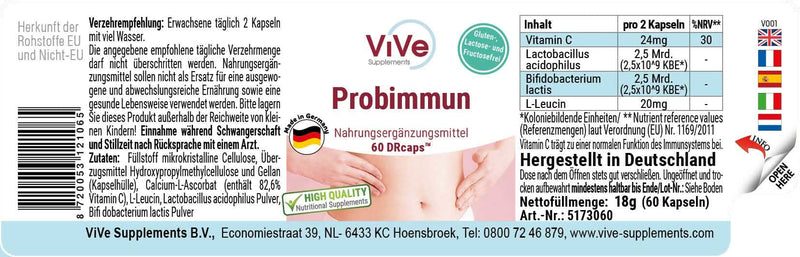 Probimmun With Bacterial Cultures - 60 Time Delayed Drcaps - Lactobacillus Acidophilus + Bifidobacterium Lactis - High Dose | Quality From Germany Vive Supplements - NewNest Australia