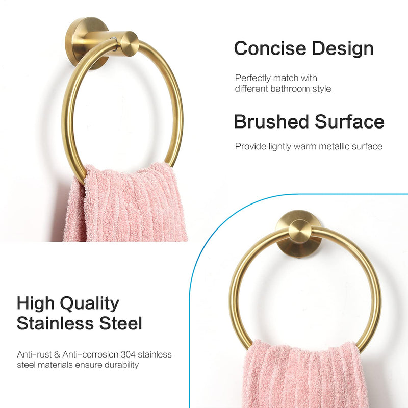 HouseAid Stainless Steel Towel Ring for Bathroom Hand Towel Holder Modern Circle Towel Hanger Round Towel Rack Wall Mounted Brushed Gold (2Pack) Brushed Gold (2 Pack) - NewNest Australia