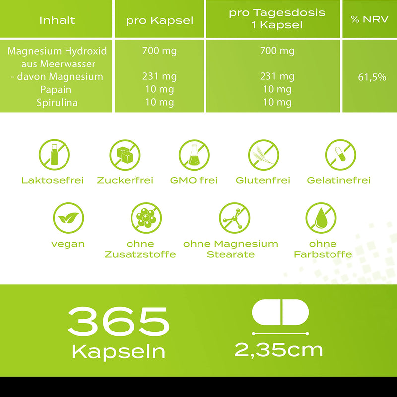 PlusVive - Magnesium 365 capsules high dose 700mg from sea water with enzyme algae matrix, laboratory tested, vegan - NewNest Australia