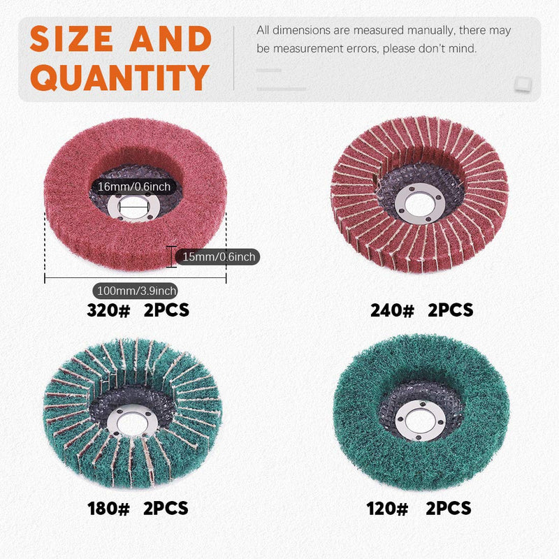 Rustark 8 Pcs 4"Nylon Fiber Flap Disc Polishing Grinding Wheel Set, Scouring pad Buffing Wheel for Angle Grinder, Abrasive Sanding Wheels, Nylon Polishing Disc Kit (120/180/240/320 Grit) 120/180/240/320 Grit - NewNest Australia