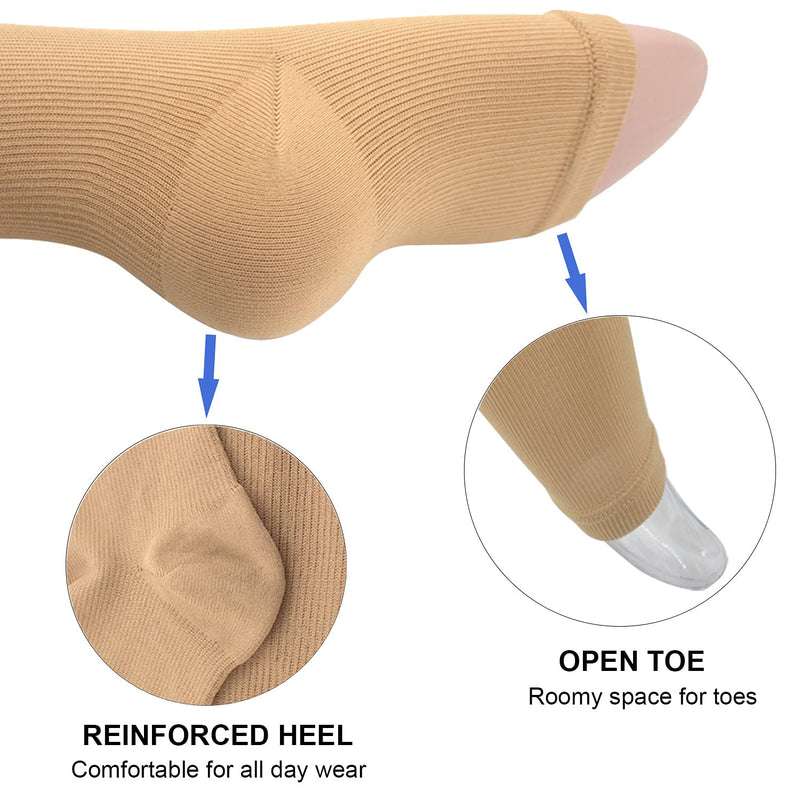 Ailaka Zipper 15-20 mmHg Compression Socks for Women Men, Knee High Open Toe Support Graduated Medical Varicose Veins Hosiery for Edema, Swollen, Pregnancy, Recovery (1 Pair) S/M Beige - NewNest Australia
