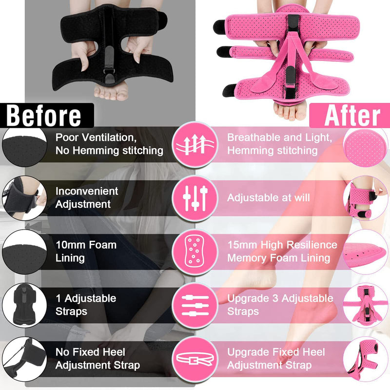 DERJLY Plantar Fasciitis Night Splint, 2022 Upgraded 3 Adjustable Straps, Plantar Fasciitis Relief Splint, Night Splints, Plantar Fasciitis Brace with Soft Memory Foam Pad (Pink) Pink - NewNest Australia