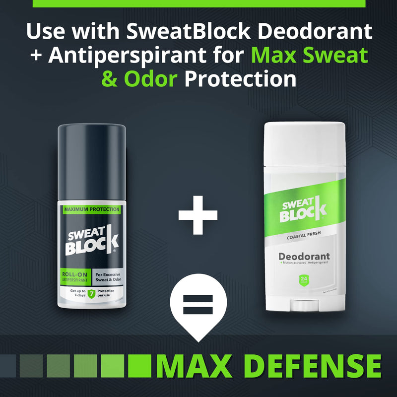 SweatBlock Antiperspirant Roll-on - Maximum Clinical Strength with DRIBOOST | Treat Hyperhidrosis, Excessive Sweat & Odor | Up to 7 Days Sweat Control Per Use | Unisex | 1.2 FL OZ - NewNest Australia