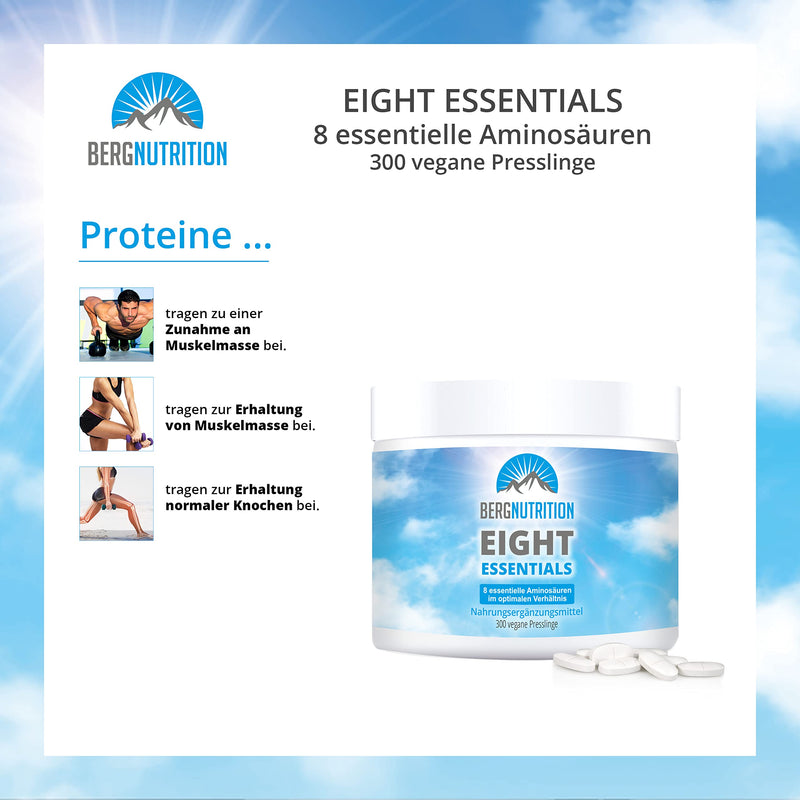 Berg Nutrition Eight Essentials, 300 Vegan Pellets With 8 Essential Amino Acids According To Prof. Dr. Luc√† Moretti For Optimized Protein Supply, Amino Acids Tablets Complex High Dose Eaa - NewNest Australia