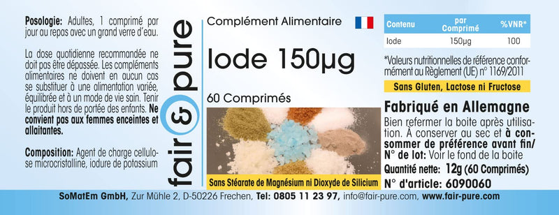 Fair & Pure® - Iodine tablets 150mcg made from potassium iodide - 100% of the daily requirement - vegan - without magnesium stearate - 60 tablets - NewNest Australia