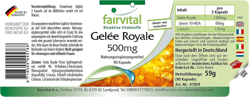 Fairvital | Royal Jelly 500mg - HIGH DOSE - 90 capsules - standardized to 4% 10-HDA - NewNest Australia