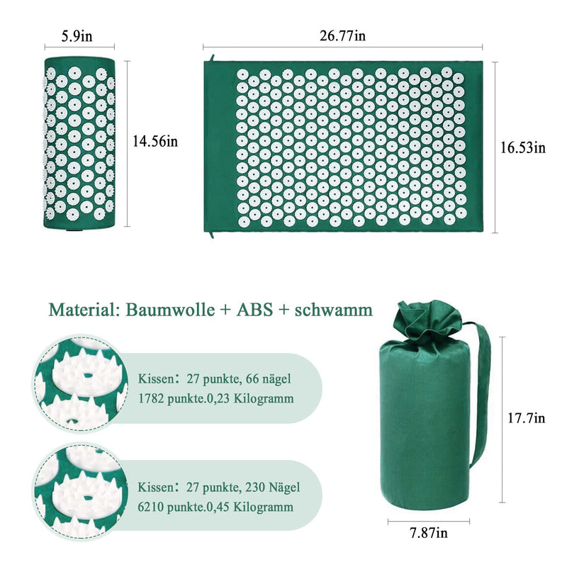 Acupressure Mat & Pillow Set/Acupuncture Mat Spike Yoga Mat For Massage Wellness Relaxation And Tension Relaxation Muscles Relaxation After Sports Recovery - With Carry Bag - NewNest Australia