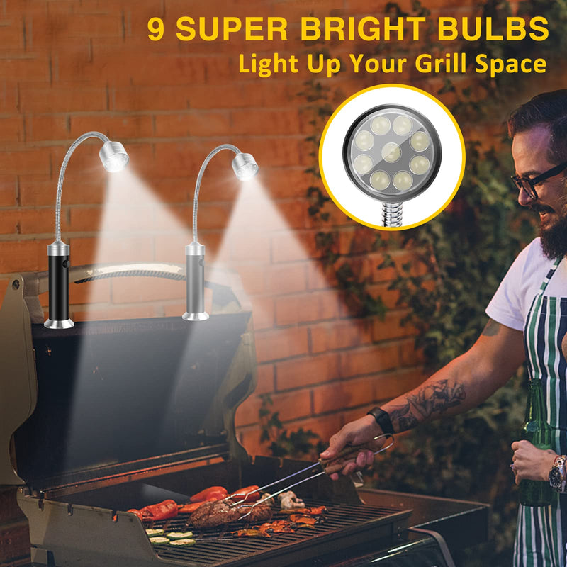 Barbecue Grill Lights, BBQ Accessories for Outdoor Grill with Magnetic Base, Super Bright LED, 360 Degree Flexible Gooseneck, Water and Heat Resistant, Batteries Included - Pack of 2 - NewNest Australia