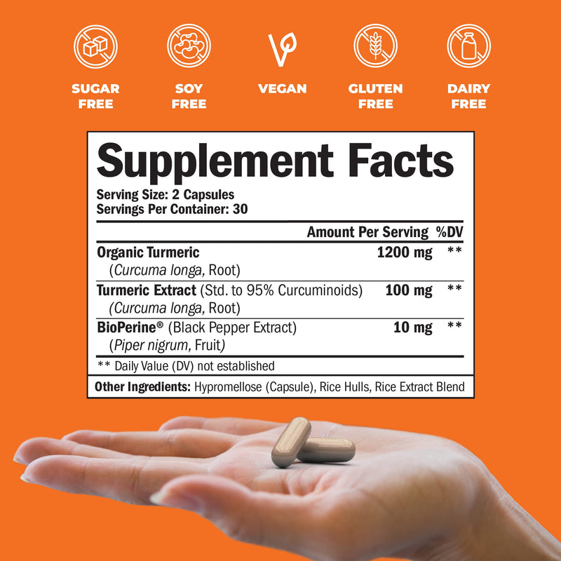 Turmeric Curcumin with BioPerine Black Pepper Extract 1200mg - Natural Joint & Immune Support with 95% Curcuminoids. High Absorption Antioxidant Vegan Supplement. Inflammatory and Immune Response - NewNest Australia