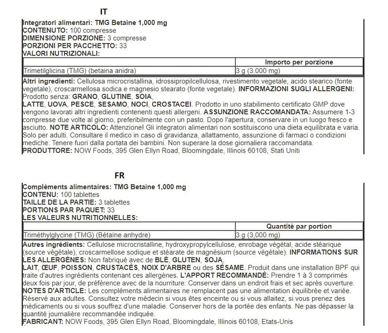 Now Foods, TMG (trimethylglycine), 1,000 mg, 100 vegan tablets, betaine - NewNest Australia