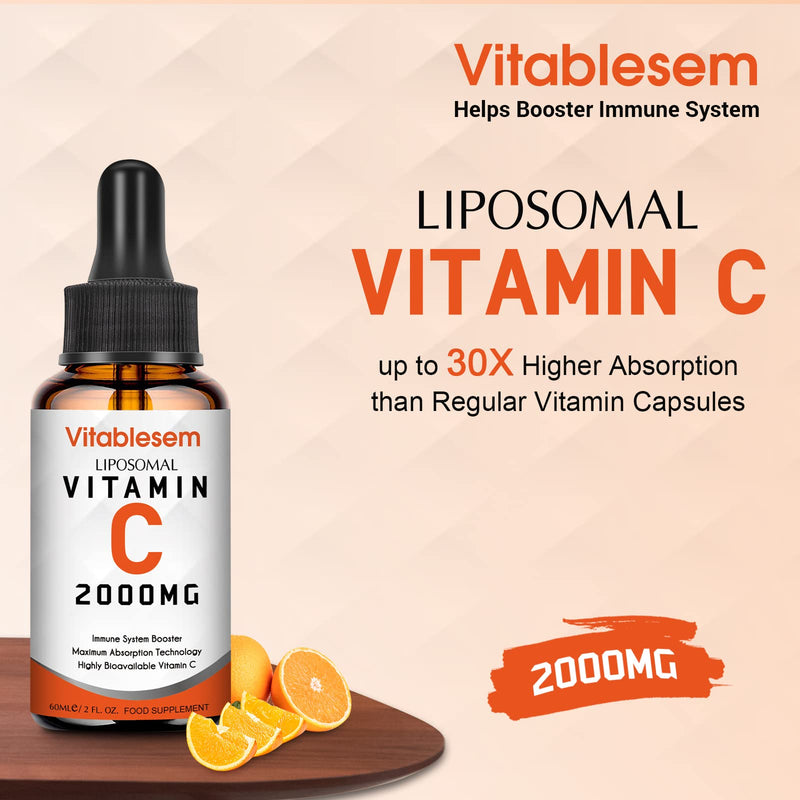 Liposomal Vitamin C Liquid 2000 mg, High Dose Ascorbic Acid, Maximum Absorption Vit C Drops, Vegan 60 ml (Pack of 1) - NewNest Australia