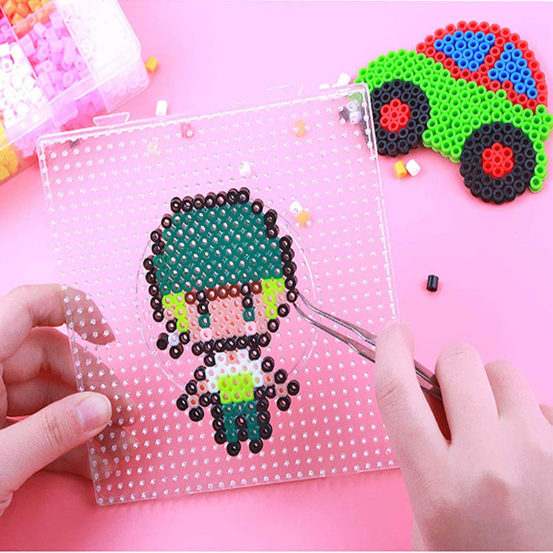 Fuse Bead Boards, 6Pcs 5mm Large Square Clear Plastic Beads Pegboards with 2Pcs Beads Tweezers and 6Pcs Lroning Paper for Kids Craft Beads - NewNest Australia