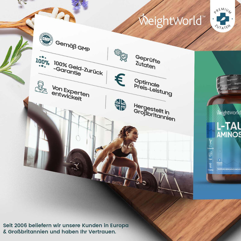 Weightworld Taurine Capsules - 1000 Mg Pure Amino Acid L Taurine - 180 Capsules For 3 Months - Vegan & Tested Ingredients - Micronutrients For Sports, Fitness & Pre Workout - Amino Acid L-Taurine - NewNest Australia