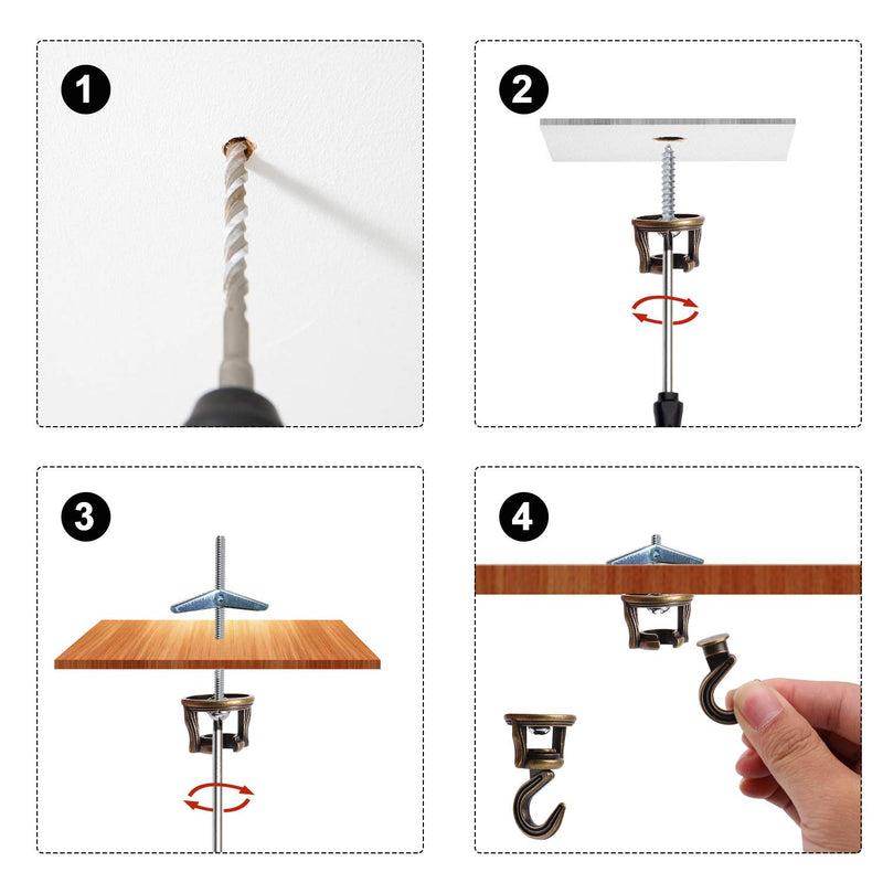 NewNest Australia - OOTSR Swivel Swag Hook, Heavy Duty Swivel Ceiling Hook and Metal Chain Extension for Hanging Plants/Chandeliers/Baskets/Indoor & Outdoor Use, Brass Color, 36 inches Chain 