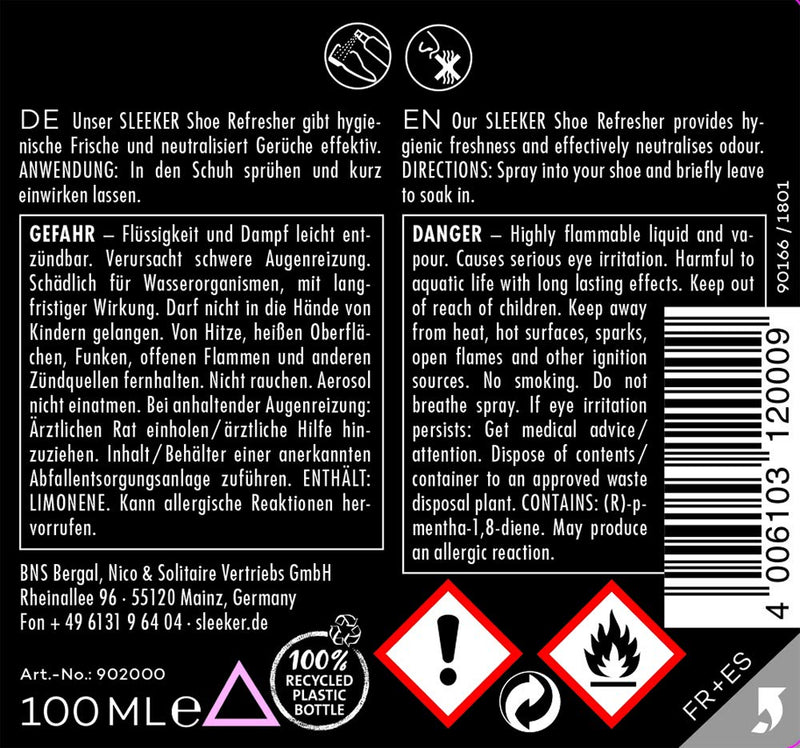 SLEEKER Shoe Refresher 100 ml shoe deodorant for hygienic freshness, has an antibacterial effect and prevents unpleasant odors - NewNest Australia