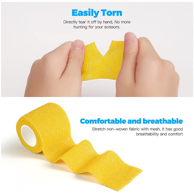 Cohesive Bandage 5 Cm X 4.5 M 8 Pack Self Adhesive Bandage Wrap Breathable Bandage Tape Athletic Elastic Self Adherent Wrap For Sports Injury, Wrist, Knee, Ankle Sprains And Swelling (Yellow) - NewNest Australia