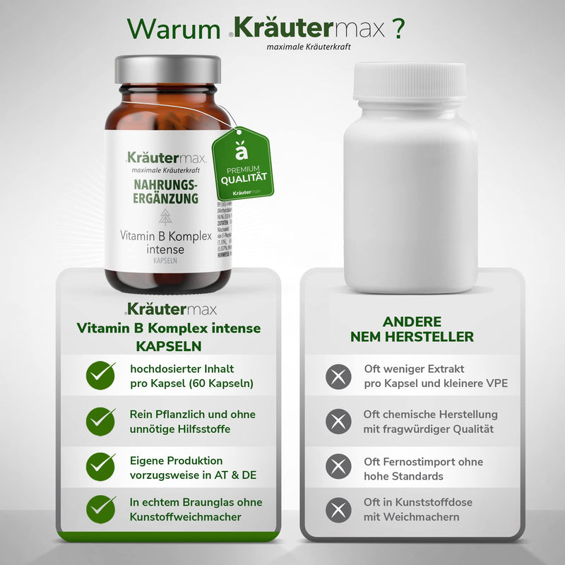 Kr√§Utermax Vitamin B Complex Vitamin B Capsules High Dose B Complex With Vitamin B12, B9, B7, B6, B5, B3, B2, B1 B Complex Vegan According To Original Herbal Max Formula 1 X 60 Pieces - NewNest Australia