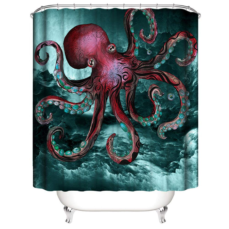 Muuyi Octopus Shower Curtain for Bathroom, Ocean Shower Curtain Nautical Kraken Shower Curtain - Fun Shower Curtain, Cloth Fabric Bath Decor Set with 12 Hooks 72 x 72 Inches - NewNest Australia